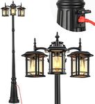 VIANIS Outdoor Lamp Post Light with Outlet 3-Head, Waterproof Outdoor Lamp Post Sconce, Anti-Rust Black Dusk to Dawn Street Light Pole for Garden, House, Doorway, Weather Resistant