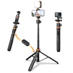 K&F CONCEPT MS08 Selfie Stick Tripod, 62''/158cm Phone Tripod with Remote Control, Compatible with iPhone 17/16/15, DJI Osmo Pocket 3/4, GoPro Hero 13/12/11, Insta360 X5/X4, AKASO EK7000