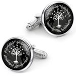 Kooer Cufflinks For Men, White Tree Cufflinks Wedding Christmas Tree of Life Cuff Links Gift For Men Father Dad Husband, M Size, Stainless Steel, glass