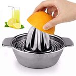 Stainless Steel Lemon Squeezer Citrus Juicer Handheld Press Orange Juice Squeezing Tool with Bowl Storage Container