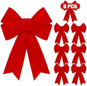 8 PCS Christmas Bows, 9 x 12 Inches Red Bows Christmas Decorations, Velvet PVC Christmas Bows for Wreaths Hanging Christmas Tree Bow Outdoor Indoor Xmas Home Party Supplies for Fence Stairs Door