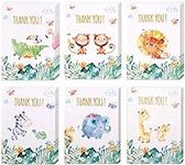 VNS Creations Safari Animal Thank You Cards - Bulk Pack of 30 - Includes Matching Envelopes & Stickers - Ideal for Baby Boy Thank You Notes - Children's Zoo Notecards for Birthday & Baby Shower