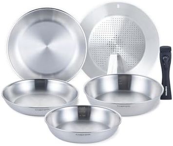 Chefwin 316 Stainless Steel Removable Handle Cookware, 5-Ply Stackable Cookware Set, 6-Piece Pans with Universal Lid, Induction Compatible, Oven & Dishwasher Safe