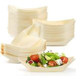 Peohud 100 Pack Wood Boat Plates, 7.5" Disposable Sushi Boat Dishes, Biodegradable Sushi Boat Serving Tray, Compostable Food Serving Tray for Sashimi, Snack, Appetizer