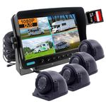 CAMSLEAD 7 inch digital monitor 1080P HD Rear View Camera System, HD DVR Recorder, 4 Channel Input, Quad Split Screen, 4X 1080P Heavy Duty Waterproof Backup Side View Camera for RV Trailer