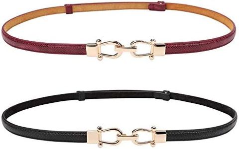 JASGOOD Leather Skinny Women Belt Ladies Thin Waist Belts Plus Size Adjustable for Jeans Pants Dresses with Metal Buckle