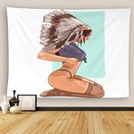 Uoopati Sexy Woman Tapestry Wall Hanging Young Indian Sexy Woman Sitting on Her Knees Wall Art Tapestries Tapestry for Bedroom Room Decor Picnic Mat Beach Bed Cover 28"x37"