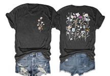 QAUN Boho Flower Shirt for Women Vintage Floral Graphic Tshirt Wildflower Tee Shirt Garden Lover Top(Grey, X-Large)