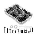 Motorcycle Fairing Bolt Kit, 177pcs M5 M6 Motorcycle Windscreen Screws, Aluminum Fasteners Fairing Bolts Nut Clips Kit, Mounting Kits Washers Nuts Screws Assortment for Sport Bikes (Black)