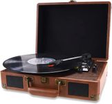 Record Player, Vintage Turntable Bluetooth Vinyl Turntable, Built-in 2 Stereo Speakers, 3-Speed 33/45/78 RPM with Digital Encoder, Suitcase Vinyl LP Player, Supports AUX/USB/RCA/Headphone (Leather)