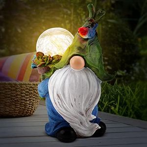 Augot Statua di Gnomo da Giardino, Dipinto a Mano, Impermeabile, All'aperto, Statuetta Figurine in Resina, con Luce Solare, per Esterno Patio Prato Iarda