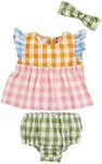 Mud Pie Baby Girl Mixed Check Pinafore Set; 6-9 Months