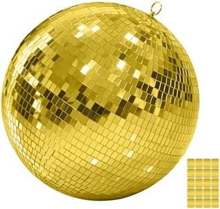 12-Inch Large Disco Ball with 20pcs Replacement Mirror, Gold Mirror Ball Disco Ball Decor for DJ, Club, Parties, Weddings, Party Events, Gold Large Disco Balls