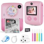 Kids Camera, Instant Print Camera for 3-12 Year Old Girls, Digital Selfie Camera for Kids, Children Camera Toys with 32GB Card 2.5K UHD, Christmas Birthday Gifts for Age 3 4 5 6 7 8 9 Years Old Girls