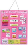 Navaris Kids Magnetic Calendar - Early Years Learning - Weather, Date, Month, Day, Season Educational Chart for Children - Kids Wall Board - Pink