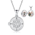 Mic Tai Compass Locket Necklace for Women - 925 Sterling Silver Holds Pictures Pendant Inspirational Graduation Jewelry Gift for Best Friends, Silver, No Gemstone