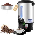 TERUISI 1300W Coffee Urn, 65 Cups/9L Commercial Coffee Maker Hot Water Dispenser with Filter Basket & Adjustable Temperature Stainless Steel 220V