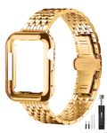 QUNDAXI for Apple Watch Band 40mm 41mm 38mm 45mm 44mm 42mm Series 9 8 7 6 5 4 3 2 1 SE SE2 Women and Men Watchband,Stainless Steel Metal for iWatch Bands (38mm 40mm 41mm, Gold)