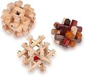 Sharp Brain Zone Wooden Brain Teaser Puzzles for Adults & Kids - 3D Puzzles Brain Games, IQ, Mind and Logic Test - Challenging Wood Educational Toys