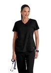 Greys Anatomy Women's Two Pocket V-Neck Scrub Top with Shirring Back, Black, 4X-Large