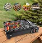 DWD® Sizzle Table-Top Camping Barbecue BBQ Grill - Portable Gas Stove Cooking Burner Grill Tray Powerful 2.3 kW stainless steel burner Complete with 4 skewers & tong, Caravan Picnics Beach