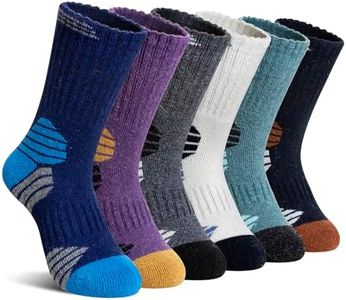 Kids Hiking Walking Socks, Boys Girls Toddlers Merino Wool Warm Socks,Wicking Cushion Crew Socks (6 Pairs B, 4-8 Years)