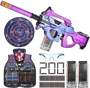 Toy Guns, Automatic Toy Gun for Boys Age 8-12 with Tactical Vest, Electric Toy Foam Blasters & Guns with 2 Magazines, 200 Foam Bullets, Dart Blasters Toys Birthday Xmas Gifts for Kids and Adults 8+