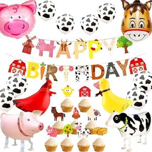 JeVenis 29 PCS Farm Animals Birthday Decoration Farm Animals Birthday Banner Farm Animals Party Supplies Cow Balloons for Animal Birthday Kids