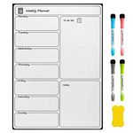 DOEWORKS Fridge Magnetic Whiteboard, Weekly Planner Memo Board A3 Notice Board with 4 Marker Pens 1 Eraser, Drywipe Magnet Fridge Board for Kitchen