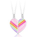 CERSLIMO Best Friend Necklace - Bff Necklace for 2 Girls, Magnetic Heart Friendship Necklace | Matching Best Friend Necklaces for 2 Girls Rainbow Heart Pieces Jewellery Gifts for Women, Silver