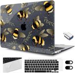 MEEgoodo for MacBook Air 13.3 inch Case 2021 2020 2019 2018 A2337 M1 A2179 A1932, Laptop Shell with Keyboard Webcam Cover & Trackpad Film & Type C Adapter for MacBook Air M1, Bumblebee & Leaves