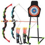 GYMAX Kids Bow and Arrow Set, Archery Set with 2 LED Light Up Bow, 20 Suction Cup Arrows, Standing Target & Arrow Case, Toddler Youth Play Archery Target Set, Recurve Bows for Indoor/Outdoor, Backyard