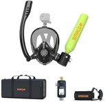 SMACO Mini Scuba Tank with Snorkel Mask 0.5L Portable Small Diving Tank with Full Face Diving Mask Reusable DOT Certified Pony Bottle Diving Cylinder Kit with Fill Adapter for Snorkeling Diving