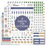 bloom daily planners Household Chores Planner Stickers -Essential Variety Pack for Home Productivity - To-Dos, Errands, Seasonal Tasks - 8 Sheets / 736 Stickers - Illustrated Icons & Quotes for Planning & Organization