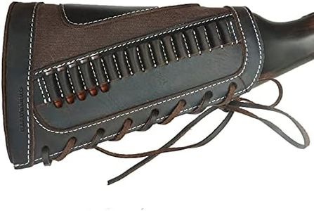 Leather Gun Buttstock Ammo Holder for.22, .22LR, .22MAG,.17 hmr Adjustable Cheeck Rest Pad Pouches (Brown)