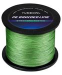 YUMEOWL Braided Fishing Line, Highly Abrasion Resistant,Zero Stretch,Braided Line, 4 Strand, Moss Green, 164YDS, 20LB, 0.18MM