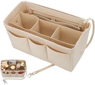 Hejo Bolso Interior Organizador de Fieltro, Organizador de Bolso con Llavero, Organizador de Bolsos de Tote con Múltiples Compartimentos, Interior Extraíble de Mano Bag Organizer (Beige M)