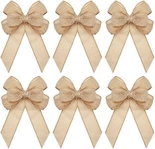 Xinnun 6 Pcs Christmas Burlap Bows Knot Handmade Ribbon Bows Natural Rustic Burlap Wreath Decorative Bowknot Ornament for Christmas Decorate Tree Festival Holiday Party Supplies (Beige, Plain Style)