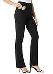 Willit 29" Women's Yoga Dress Pants Bootcut Work Slacks Stretch Office with Belt Loops 4 Pockets Black L