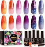 MEFA Color Changing Gel Nail Polish Set 6 Colors, Winter Temperature Mood Changed Glitter Blue Pink Purple Red Orange Ombre Soak Off Nail Art Design Kit Manicure Home Valentines Gifts for Women Girls