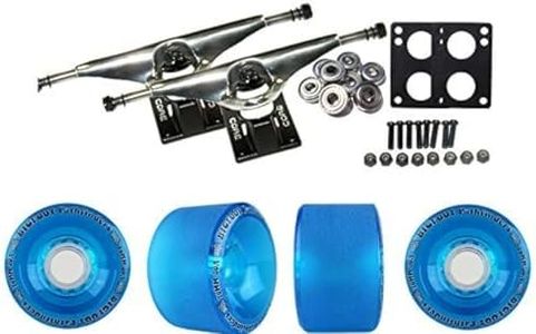 Longboard Skateboard Trucks Combo Set 70mm Bigfoot Pathfinder Wheels with Silver Trucks, Bearings, and Hardware Package (70mm Blue Wheels, 7.0 (9.63") Silver Trucks)