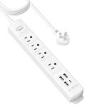 TROND 15ft Long Extension Cord USB C, Thin Flat Plug Power Bar Surge Protector, Slim Power Strip, 4 Outlets 4 USB Ports, 1440 Joules, Wall Mount for Home Office Supplies Dorm Room Travel Essentials