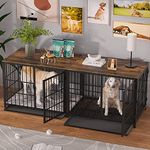 Heavy Duty Dog Crate Furniture: 84inch Wooden Dog Crates End Table Kennel with 3 Doors and Removable Tray - Extra Large Puppy Indoor Training Playpen House Decorative Side Table Cage Rustic Brown