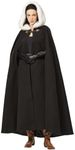 BEAUZSUZSANA Women Renaissance Cloak Medieval Cape with Faux Fur Hooded for Halloween Cosplay (Black-140cm,15% Wool)