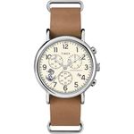 Timex Tribute Men's Collegiate Weekender Chrono 40mm Quartz Leather Strap, Navy Midshipmen