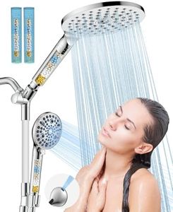 Dual Filtered Handheld Shower Heads Combo, HOPOPRO 15-Mode High Pressure Rainfall Showerheads Combo Set with Filter, for Hard Water, Removes Chlorine, Improves Skin Hair Condition, Chrome