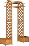 Outsunny 7.7FT Garden Arch with 2 Foldable Planter Boxes, Outdoor Wooden Trellis Arbor for Ceremony Party Weddings, Brown