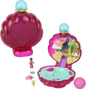 Polly Pocket Sparkle Cove Adventure Compact Playset, Beach Theme with Micro Doll, Animal Friend, Accessories & Dissolvable Pearl Surprise