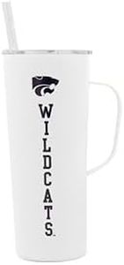 Decorvo NCAA 20 oz. Stainless Steel Tumbler with Handle - Officially Licensed Double Walled Insulated Roadie with Slide Lid and Straw (Kansas ST - Black)