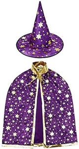 ZZX Wizard Cape Witch Cloak with Hat, Halloween Costume Props for Kids Cosplay Party (Purple)